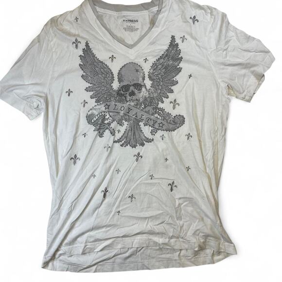 Y2k white express skullgraphic t shirt - Picture 1 of 5
